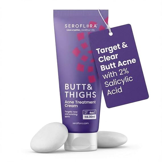 Butt Acne Clearing Treatment Cream - Reduce Bum Acne, Pimples & Zits - Clearing Acne Lotion for Buttocks - 2% Salicylic Acid for Acne Prone Skin (4oz) Made in USA.