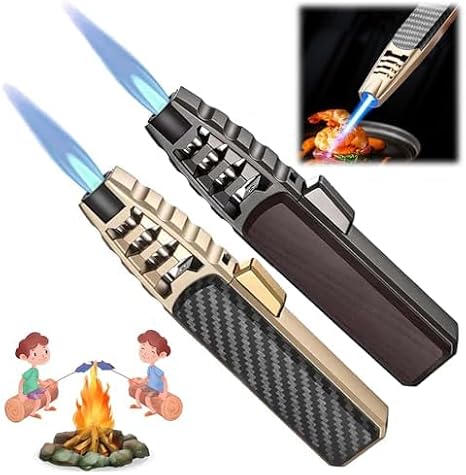 2PCS Butane Torch Lighter, Windproof Kitchen Cooking Torch with Safety Lock | Bright Fire Blow Torch, Adjustable Jet Flame, Refillable, for Cooking, BBQ, Baking, Candle, Camping (Butane Not Included)