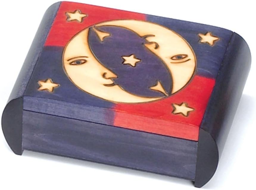 Moon & Stars Secret Puzzle Box Polish Wood Box Handmade Wooden Keepsake Linden Wood Jewelry Box by PolishArt