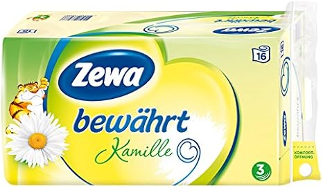 Zewa Proven chamomile toilet paper, soft toilet paper, 3-ply with pleasant chamomile fragrance, 1 x storage pack with 16 rolls