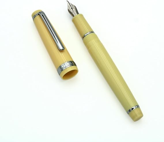 JINHAO 82 Fountain Pen - Acrylic Material Pen Barrel, Iridium Medium Nib with Ink Converter Smooth Writing Pen Classic Design Yellow (Silver Trim, M)