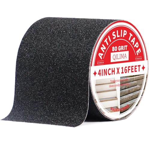 QILIMA Anti Slip Grip Tape, Waterproof Outdoor for Stairs, Non Slip for Skateboards, Adhesive Step Treads, Black, 4inx16ft