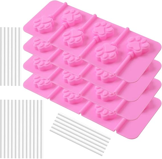 Newk Lollipop Silicone Mold, 4 Packs 6- Cavity Non-Stick Paw Silicone Molds for Lollipop Chocolate Candy