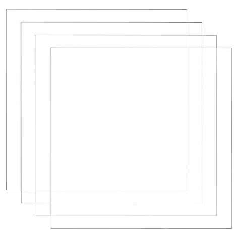 4 Pack 300 × 300 mm Clear Plexiglass Sheet, 3mm Thick Clear Acrylic Sheets Perspex Plastic Sheet, Durable Transparent Acrylic Sheets for Picture Frame, Painting, Display Projects, DIY Craft
