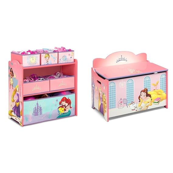 Delta Children Design & Store 6 Bin Toy Storage Organizer, Disney Princess & Deluxe Toy Box, Disney Princess