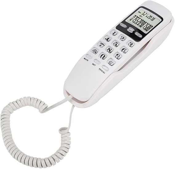 Wall Mounted Corded Telephone,DTMFFSK Dual System English White LCD Dispaly Corded Wired Desktop Telephone,Mini Wall Landline with Dual Caller ID System