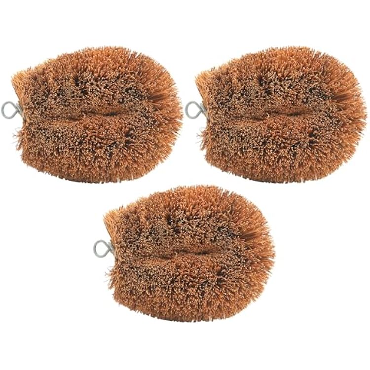 3pcs Tawashi Vegetable Scrub Brush, Coir Vegetable Brush, 100% Natural Coconut Scrubber, Japanese Fiber Clean Brush for Kitchen Cleaning Fruit Vegetable Needs, Dark Brown