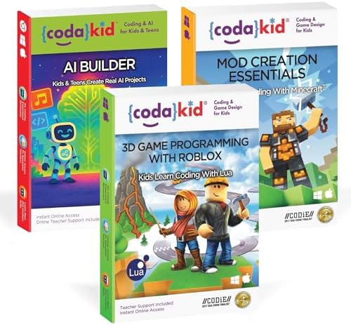 CodaKid Coding Bundle for Kids Roblox, Minecraft & AI Courses | Winning STEM Learning Program with Live Mentoring | Learn Lua, Java & AI Programming | Ages 9 | 12-Month Access PC & Mac