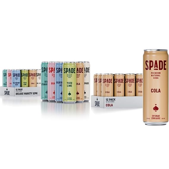 Spade Soda | Deluxe Variety + Cola, Premium All-Natural, No Sugar, No Calories, Electrolytes, Magnesium, Potassium, Non GMO, Sweet Stevia, No Artificial Sweeteners, Great Taste, Bold Taste
