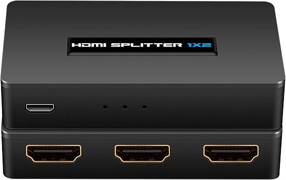 1x2 HDMI Splitter, 1 in 2 Out HDMI Splitter Audio Video Distributor Box Support 3D & 4K x 2K Compatible for HDTV, STB, DVD, PS3, Projector Etc