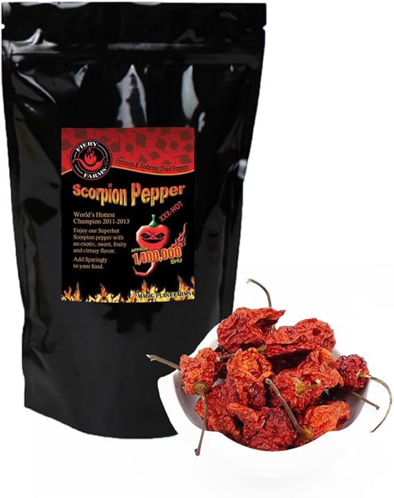 Red Scorpion Butch -T Pepper Dried Whole Pods by Magic Plant, 0.25 Oz - 1.2M+ SHUs - Extreme Heat, Sweet & Fruity Flavor - Natural, Non-GMO Gourmet Chili Pods for Oil Infusions, Sauces, and Marinades