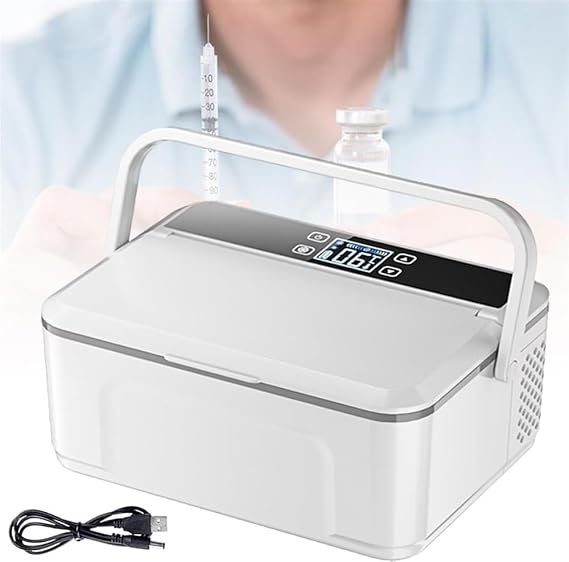 Insulin Cooler Case Diabetic Cooler Box Mini Drug Refrigerator Keeping Cooling 0-18C Portable car Insulin Cooler Box with Alarm, Battery Pack & USB(1Battery)