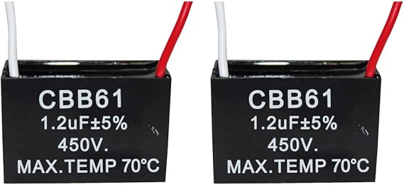 CompStudio 2Pcs 1.2UF 450V AC CBB61 Ceiling Fan Capacitor 2 Wire 50/60Hz