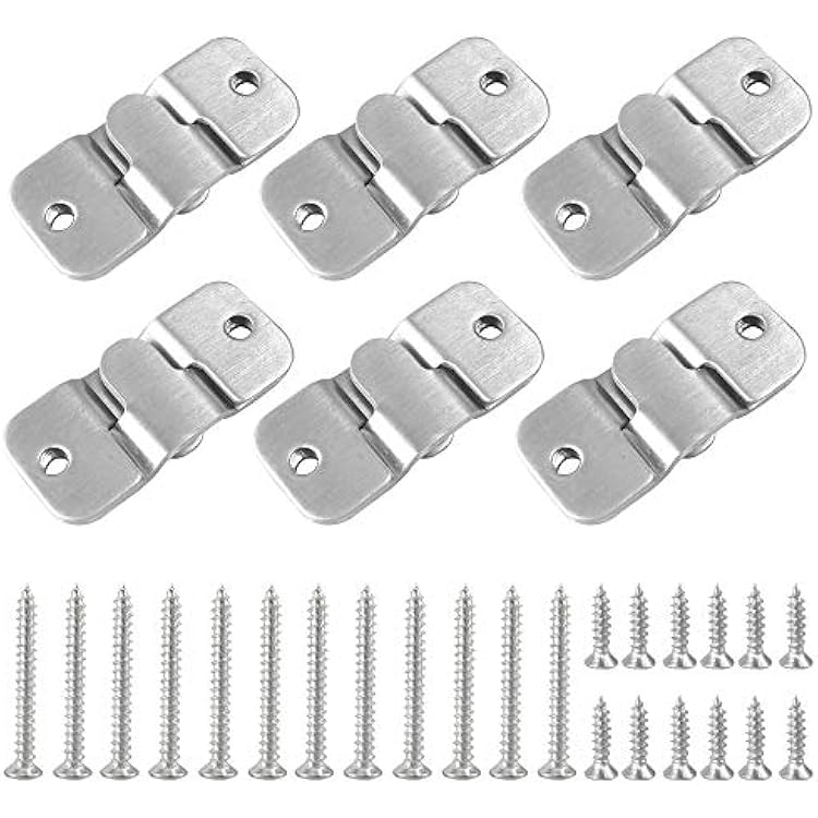 Flush Mount Bracket Interlocking Photo Frame Hook 43 x 19mm Stainless Steel Picture Hanger Z Clip Bracket Headboard Wall Mount Hardware - 6 Sets with Mounting Screws