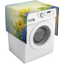 Butterflies Hydrangeas Daisies Flowers Washing Machine Cover, Dust-Proof Washer And Dryer Covers for The Top, Washer Top Cover with Storage Bags for Home And Kitchen Laundry, 54.3" X 20.5"
