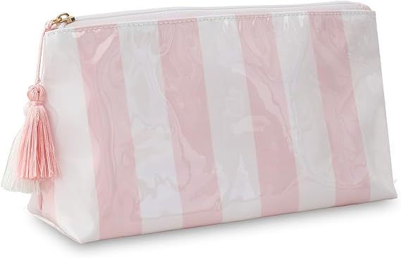 DYSHAYEN Striped Makeup Bag, White-Pink