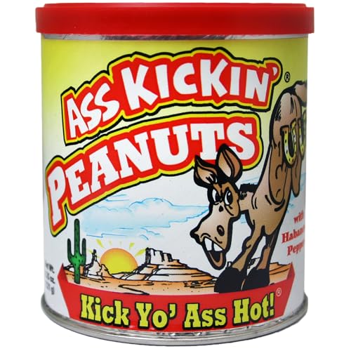 ASS KICKIN Habanero Pepper Hot Spicy Peanuts 4.25oz - Spicy Food Challenge and Ultimate Hot Gourmet Gift Peanuts - Try if you dare!
