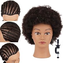9"afro mannequin head for braiding 4C Type 100% Human Hair Curly Hair Hairdresser Training Head African Cosmetology Doll Head for Styling Cornrow Braiding with Clamp Stand