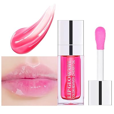 GL-Turelifes Plumping Lip Gloss Oil, Hydrating Lip Gloss Tinted Lip Balm Lip Care Transparent Lip Oil, Lip Glow Oil Non-sticky Glitter Shine Primer Lip Tint Long Lasting Nourishing #007Raspberry