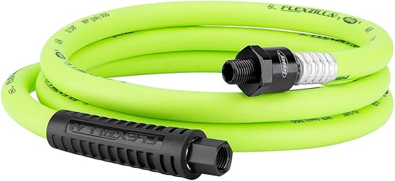 Flexzilla Swivel Whip Air Hose, 3/8 in. x 6 ft. (1/4" MNPT Ball Swivel x 1/4" FNPT Ends), Heavy Duty, Lightweight, Hybrid, ZillaGreen - HFZ3806YW2B