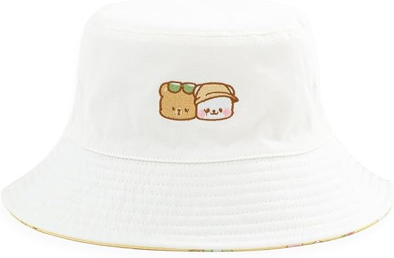 Milkmochabear Milk and Mocha Reversible Bucket Hat in White/Yellow or Light Purple/Midnght Blue Authentic Merchandise Cute