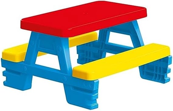 DOLU : Big Plastic Picnic Table for 4 - Blue, Red, Yellow - Indoor & Outdoor Use, 44lb Capacity, 44x77x71, Designed for Toddlers & Kids Ages 2