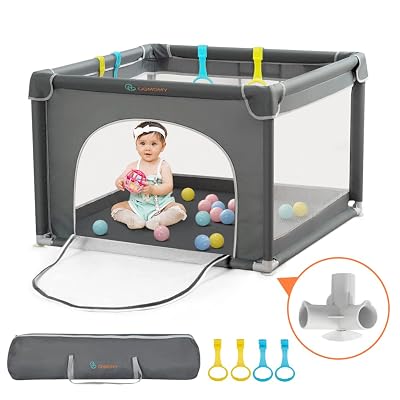 COMOMY Playpens for Babies and Toddlers, Small Baby Play Pens, Activity Center for Safe and Non-Slip Baby Fence, Full Mesh Design, Indoor & Outdoor Kids Activity Center Dark Grey, 36x36