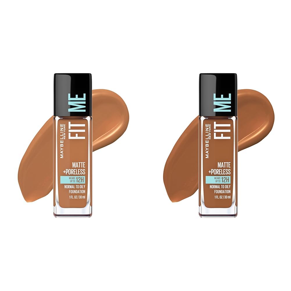 Maybelline Fit Me Matte  Poreless Liquid Foundation Makeup Bundle with Coconut and Mocha Shades, 1 Count Each