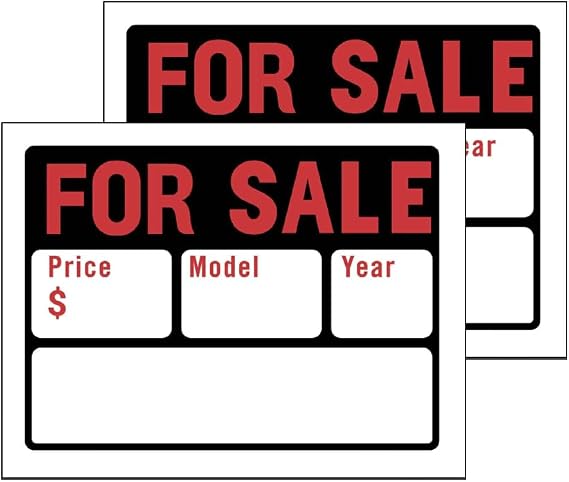 2-Pack Car for Sale Signs 9" x 12" Custom Auto Sale Sign with Model Year & Phone Number Fields High-Visibility Indoor/Outdoor Signage for Cars & Trucks