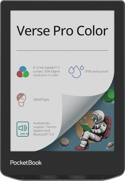 PocketBook Verse Pro Color | Super Thin and Compact 6" e-Reader | Color Screen E Ink KaleidoTM 3 Eye-Safe and Glare-Free | Text-to-Speech & Bluetooth | Audiobooks | SMARTlight | IPX8 Waterproof