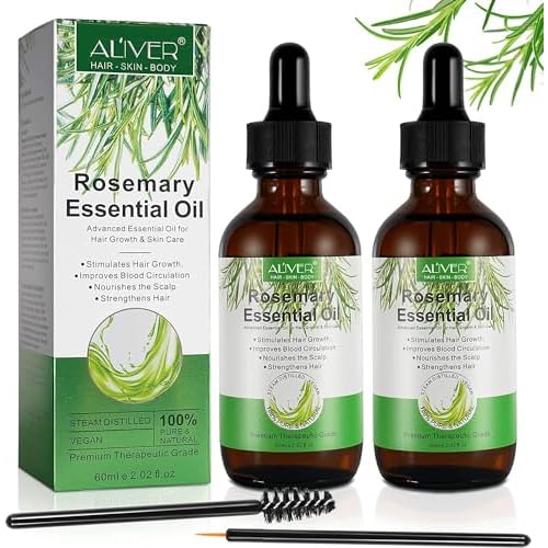 Rosemary Essential Oil2pcs for Hair Growth & Skin Care, Face, Dry Scalp Treatment, Serum for Hair Loss Treatment, Scalp Massager, Aromatherapy