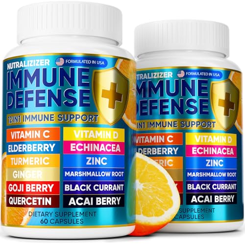 12 in 1 Immune Support Supplement - Immune Defense Vitamins wVIT D3, Vitamin , Zin, Echinacea, Elderberry, Ginger &More - Natural Immunity System Booster - Immune & Muscle Health 120cs