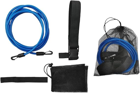 3Meter Elastic Swim Tether Trainer Belt, Adjustable 55cm-1.05m Swim Waist Belt, Stationary Tempo Trainer Swimming, Portable Pool Workout & Exercise Training Equipment for Adults