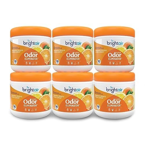 Bright Air 14 oz. Super Odor Eliminator, For Medium-Size Spaces, Mandarin Orange and Fresh Lemon Scent, Case of 6, Air Freshener, Natural Essential Oils, Lasts Up to 90 Days Each