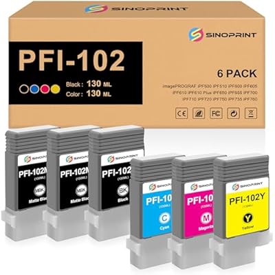 Pfi-102 Ink Cartridge Pigment Pfi102 Replacement for Canon imagePROGRAF iPF500 iPF510 iPF600 iPF605 iPF610 iPF610 Plus iPF650 iPF655 iPF700 iPF710 iPF720 iPF750 iPF755 iPF7606 Pack