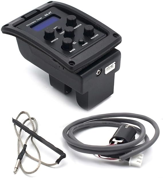 EQ-4T Acoustic Guitar Preamp Pickup, with 4 Band EQ Bass Middle Treble Presence Built-in Chromatic Tuner, Equipped with a 6.35mm output interface