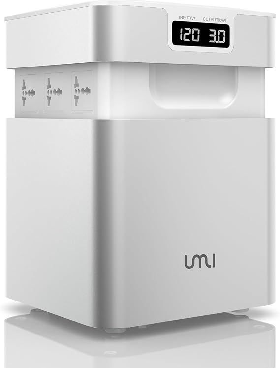 UMI 110v to 220v Converter Step Up 3000W Home Industrial Use Europe to US | Electric Transformer 120v to 240v Voltage,Large Capacity Equipment,Heavy Duty Power,6 OUTLETS,Safe and Effective,White