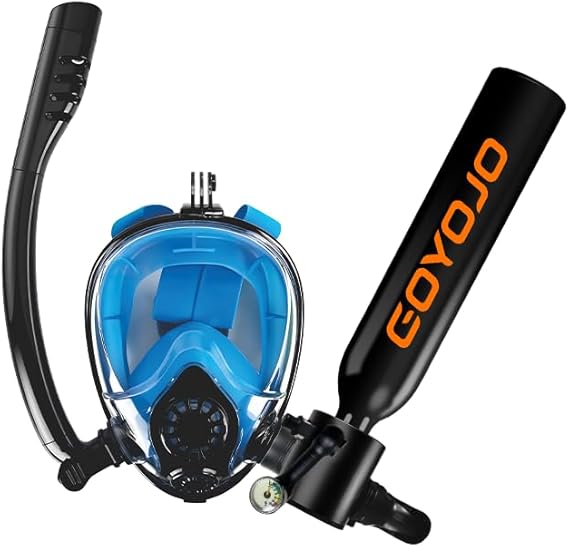 GOYOJO 0.5L Mini Scuba Tank with Snorkel Mask Set, DOT Certified Portable Diving Air Tank, Refillable Emergency Pony Bottle for Snorkeling, Underwater Breathing & Beginner Diving, Black