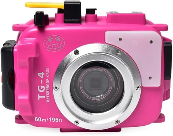Sea frogs Underwater Camera Housing Compatible with Olympus TG-4 IPX8 60m/196ft Maximum Diving Depth Waterproof Camera Case for Diving, Surfing, Rowing, Pink