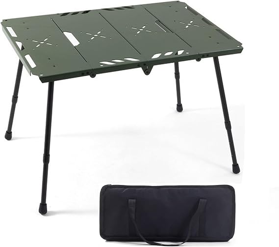 Portable Tables Folding Lightweight with Hidden Adjustable Height Legs Aluminum Alloy Four-fold Camping Table with Oxford Storage Bag for Picnic, Camping, Party(Green)