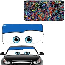 Gven Windshield Shade, Car Sun Shade for Front Windshield Funny Car Eyes Sunshades Sun Visor Protector Blocks UV Rays Foldable 210T Keep Your Vehicle Cool (Eyes-Blue, L + Abstract,L)