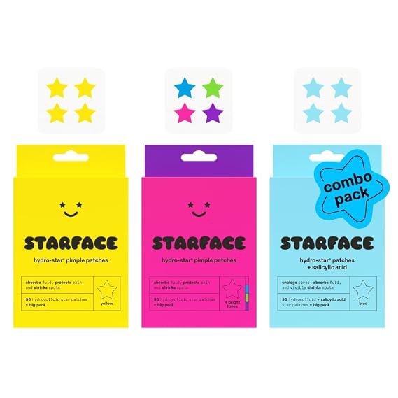 Starface Hydro-Star Yellow + Party + Salicylic Acid Star Patch (96+96+96) | Hydrocolloid Patches + Salicylic Acid Bundle Dermatologist Tested Everyday Skincare Absorbs Gunk