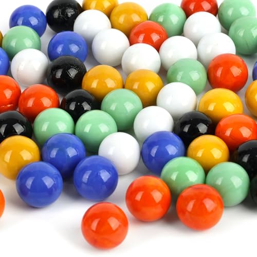 POPLAY 60PCS Glass Marbles Set, for Marble Board Game Chinese Checkers Board Game, 58Inch, 6 Colors