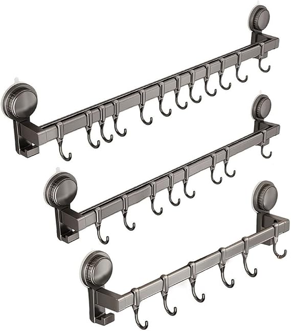 Wall Mounted Aluminum Pot Rack with Adjustable S Hooks for Pots Pans Spatulas and Bakeware in Small or Compact Kitchens (50cm)
