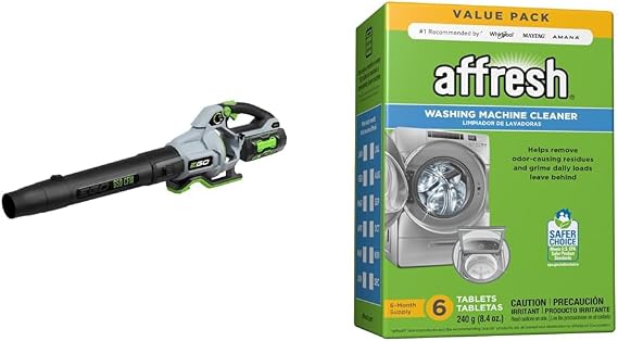 LB6504 650 CFM Variable-Speed 56-Volt Lithium-ion Cordless Leaf Blower 5.0Ah Battery & Affresh Washing Machine Cleaner, 6 Month Supply, Cleans Front Load and Top Load Washers