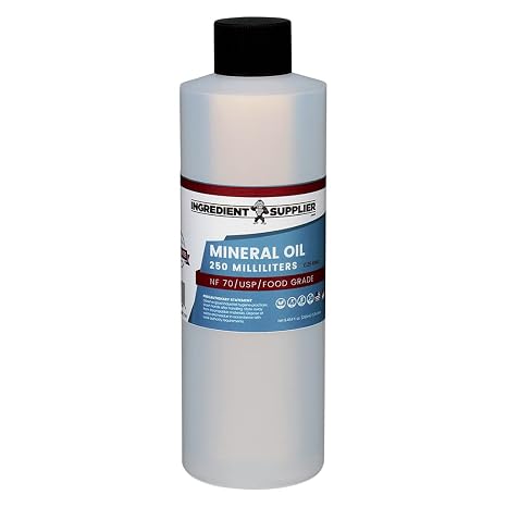 Mineral Oil - 250 ml. - NF 70 USP Kosher Food Grade - Pure White Mineral Oil - Lubricant, Wood Conditioner & Food Equipment Maintenance