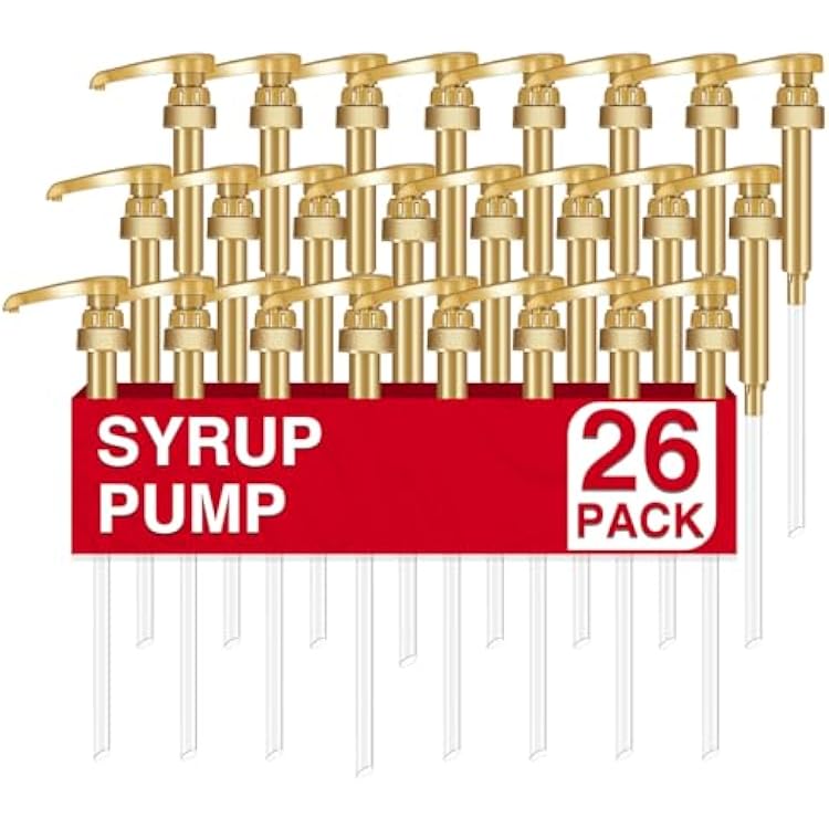 VOISEN Coffee Syrup Pumps, Syrup Pump, 26 Pack Gold Skinny Syrup Pump for 750ml 25.4oz Syrup Bottle, Syrup Pump Dispenser for Kitchen Dinning Coffee Bar Drinking Mixes,Davinci,Jordans
