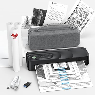 Portable A4 Thermal Printer | 3 Rolls Thermal Paper & 2 Folding Papers Included | Inkless Bluetooth Printer wCarry Case, Supports 8.5x11 US Letter, Cellphone APP Compatible for Travel