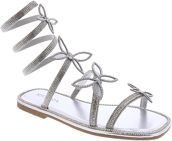 TOP Moda Women Butterfly Rhinestone Wrap-around Flat Sandals