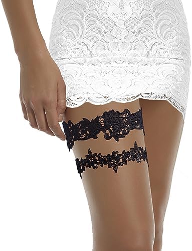 2 Pieces Lace Wedding Garter Set Lace Garter Belt Elastic Leg Garter Bridal Accessories for Women and Girls